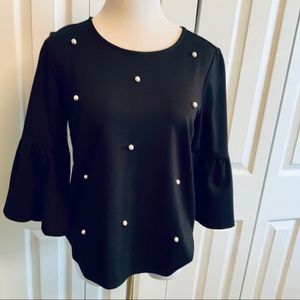 Ann Taylor Black Top with pearls on the front